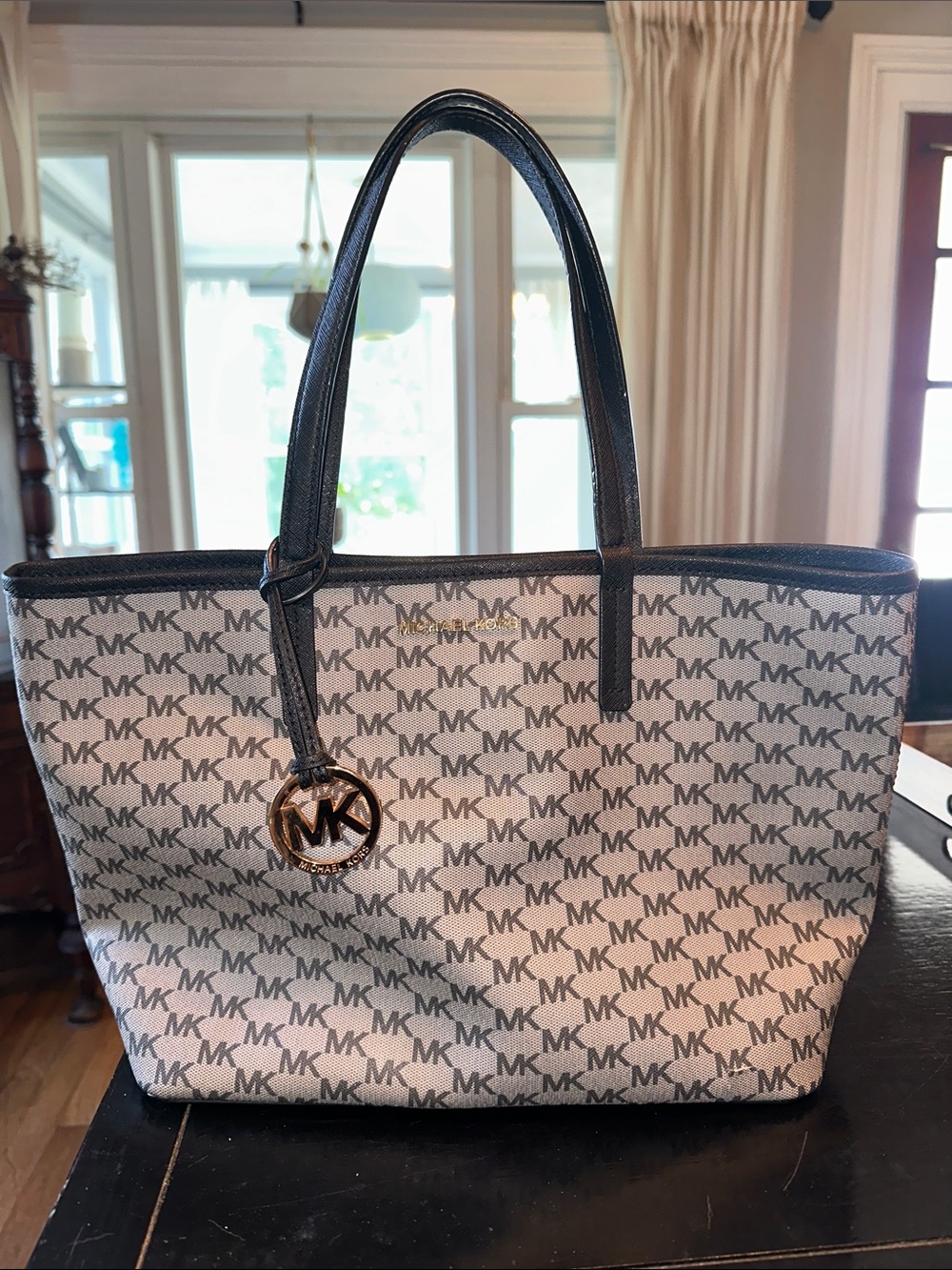 Michael Kors Gray and Black MK Large Tote